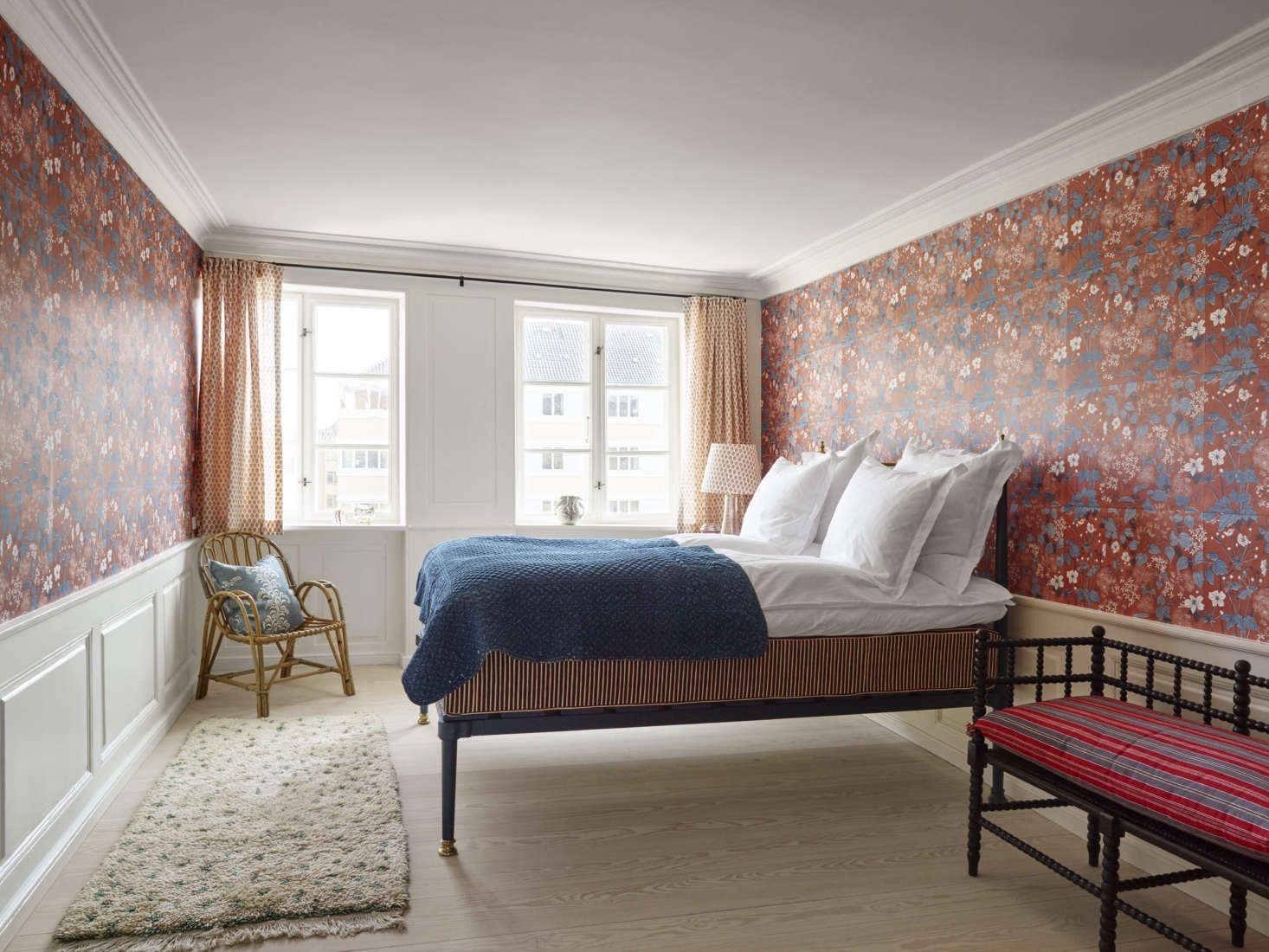 Copenhagen gallery owner Tina Seidenfaden Busck rents out this apartment, an inspired mix of pattern and color. Margot gives us a tour in A Little Bit of This, A Little Bit of That: A Celebration of Art and Design at The Residence in Copenhagen. Photograph courtesy of The Apartment DK.