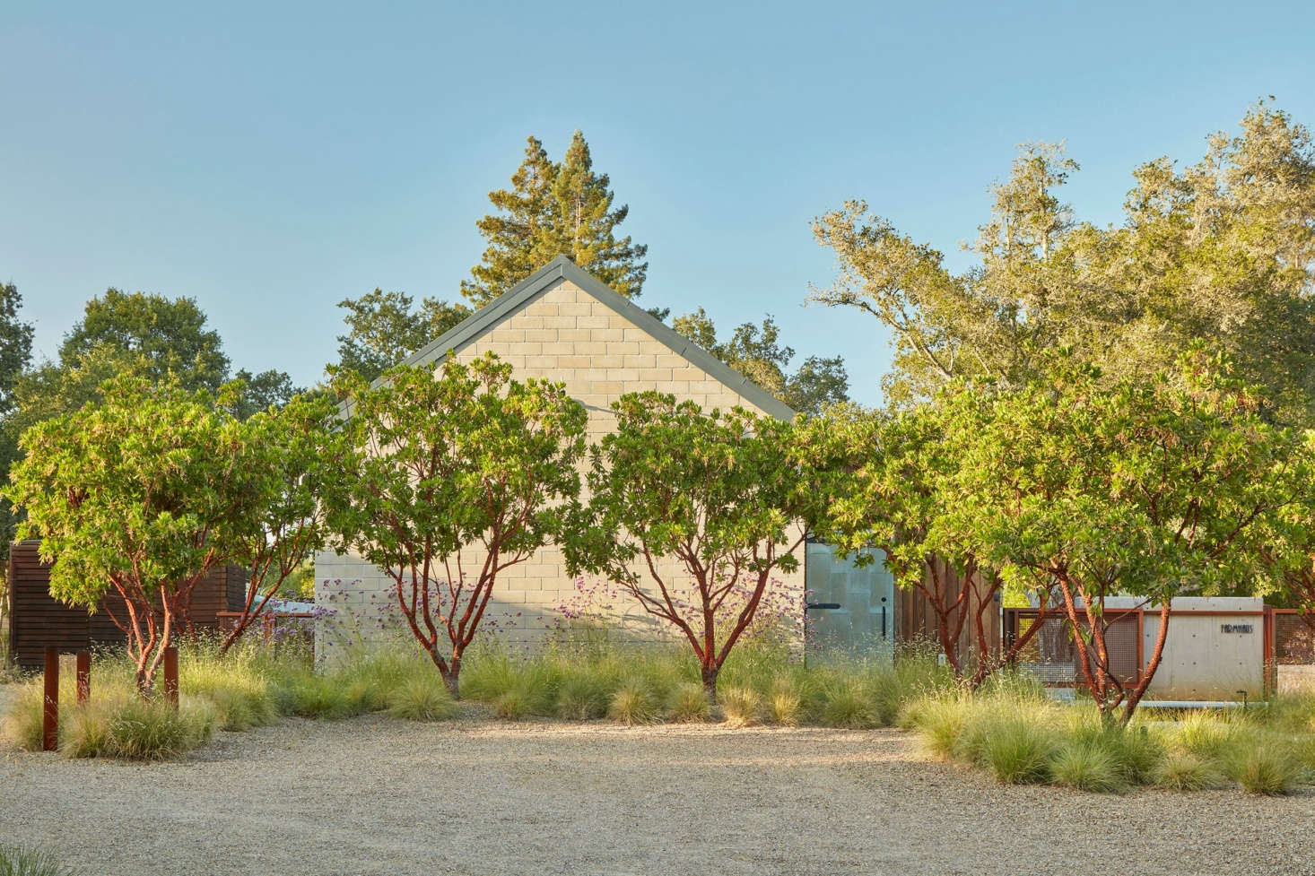 The parking area with Sierra gold gravel on the ground.