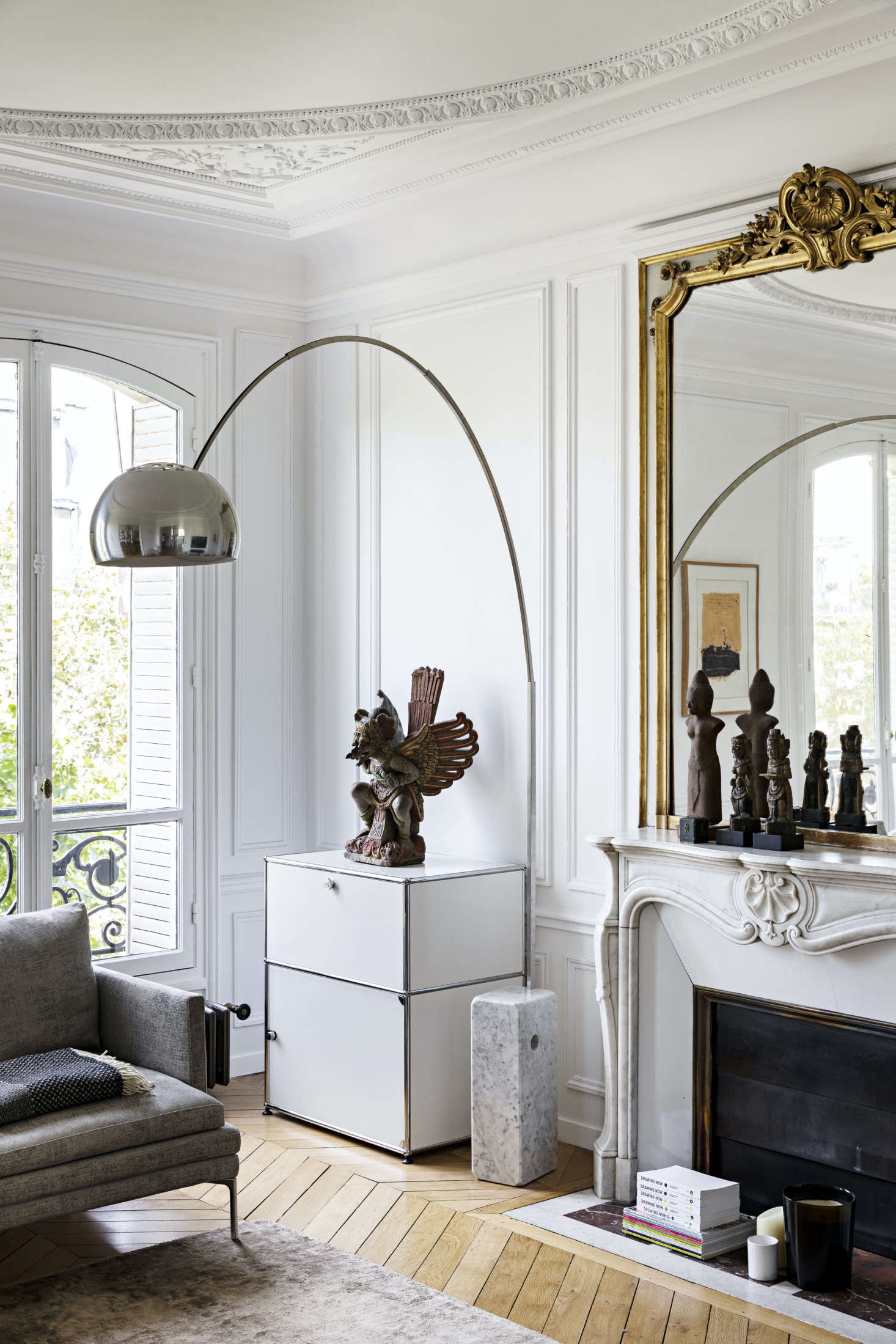 One of our favorite iconic storage pieces, the USM Haller cabinet anchors a corner of a classic Parisian apartment. Photograph by Yann Deret, courtesy of Olivia Massimi, from Sophisticated Charm: An Elegant and Artistic Paris Apartment.