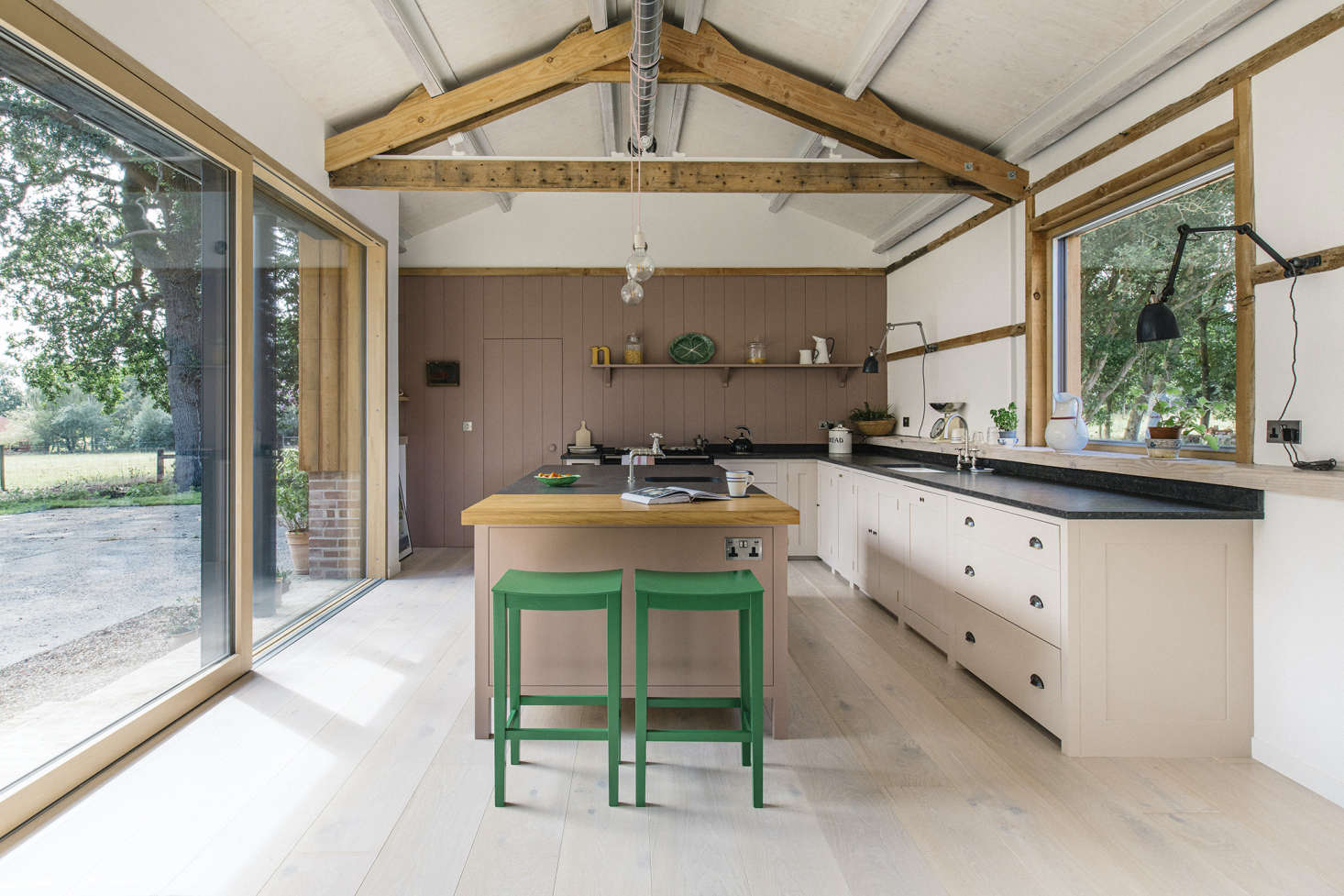 A sophisticated take on the classic pink and green pairing. See Kitchen of the Week: Calamine Pinks in a Converted Barn Kitchen by Plain English. Photograph courtesy of Plain English.