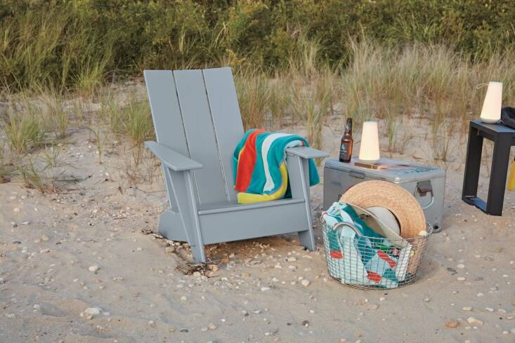 From Loll Designs, a weather-impervious Adirondack Chair made of recycled plastic (mostly milk jugs) comes in a whopping \13 colors, including ash blue as pictured; \$795 at DWR.