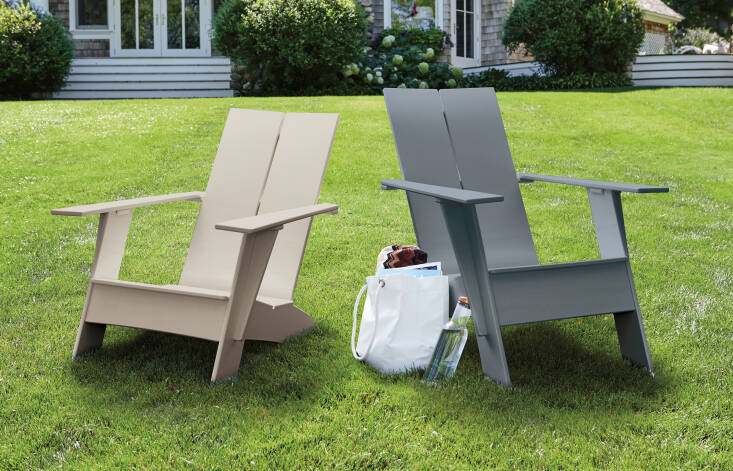 The Emmet Lounge Chair is made of recycled plastic, comes in \14 colors and two sizes, and has a steel bottle opener under one arm; from \$499 at Room & Board.