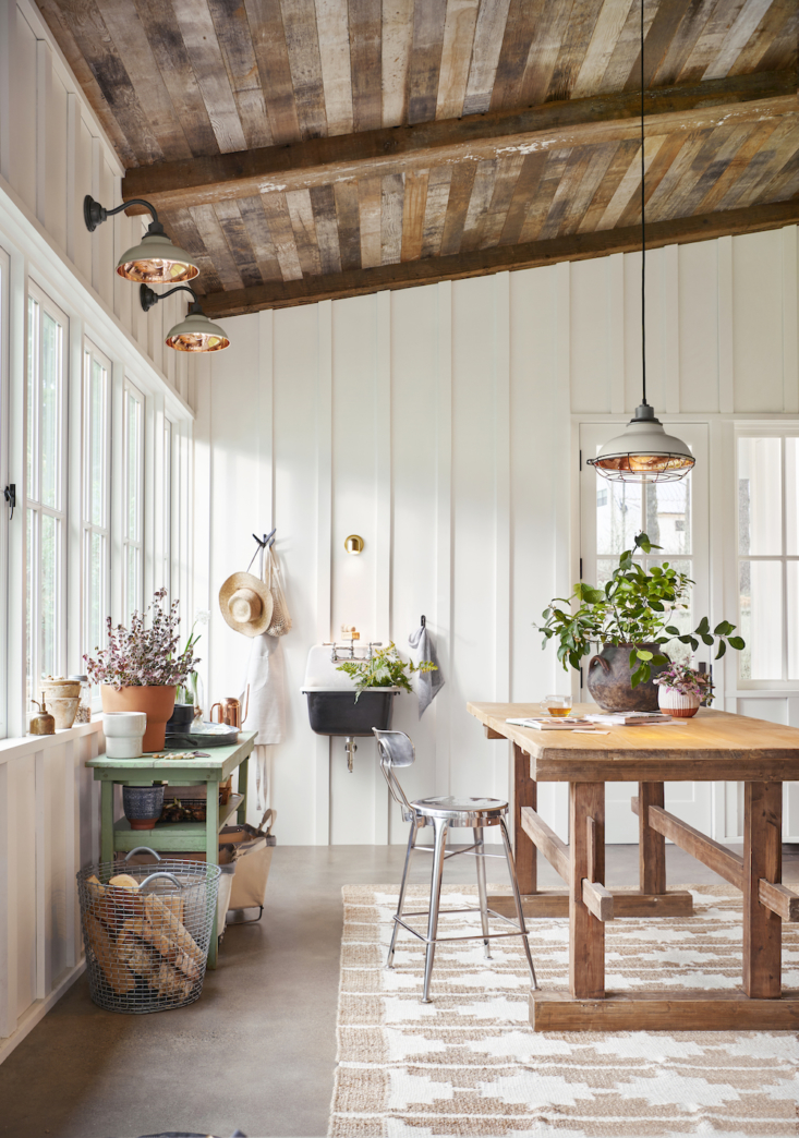 Every outdoor space needs utility spaces that are organized, efficient, and inspirational. Create a potting station with a variety of planters and garden tools: Shown here is the Cobb Indoor/Outdoor Table Stool with Back ($349) along with the Carson loading=