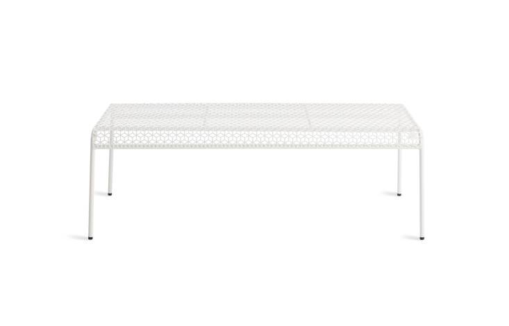 Theirs is Ikea&#8\2\17;s PS \20\14 bench, since discontinued. Blu Dot&#8\2\17;s Hot Mesh Bench is a good alternative; \$\249.