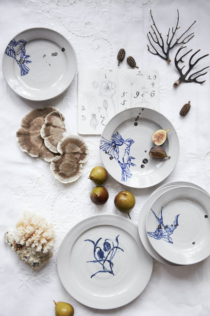 In addition to botanicals, Goldstein also has a series of plates depicting birds in flight and elegantly drawn numbers, which you can see here and in her sketch book. Photograph by Ngoc Minh Ngo.