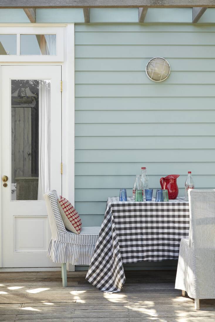 A winning duo—Celestial Blue with Loft White. Little Greene\2\17;s Intelligent Exterior Eggshell finish doesn\2\17;t require primer and can be applied directly to new or bare wood. There\2\17;s also a water-based Intelligent Exterior Gloss finish.
