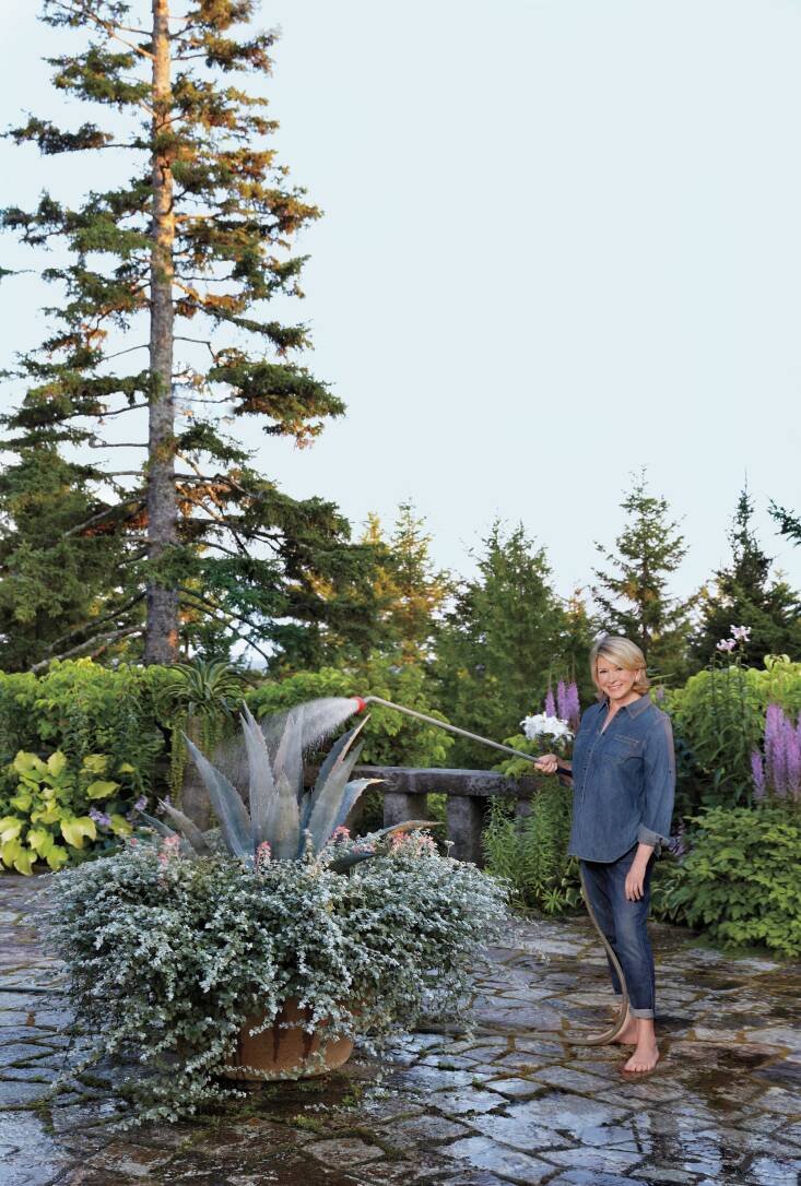 Martha watering a planter at her Skylands property in Maine. Photograph by Pieter Estersohn, from Martha Stewart&#8\2\17;s Gardening Handbook.
