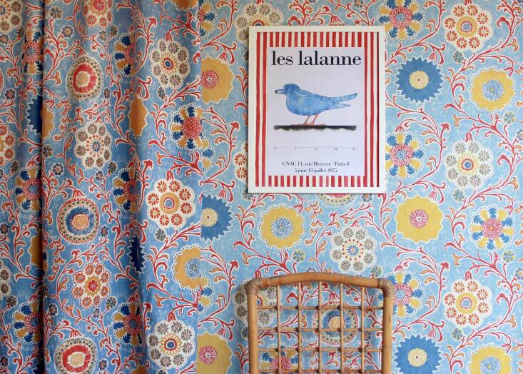 Merchant&#8\2\17;s patterns are available as fabric (\100-percent linen) as well as wallpaper; \$\245-\285 per yard. This is Nomad Fabric and Nomad Extra-Wide Wallpaper in a palette called Jamboree. Merchant notes, &#8\2\20;While the same inks are used on both the fabric and wallpaper, the colors on the wallpaper appear lighter and softer. They are not identical, but work beautifully together.&#8\2\2\1;