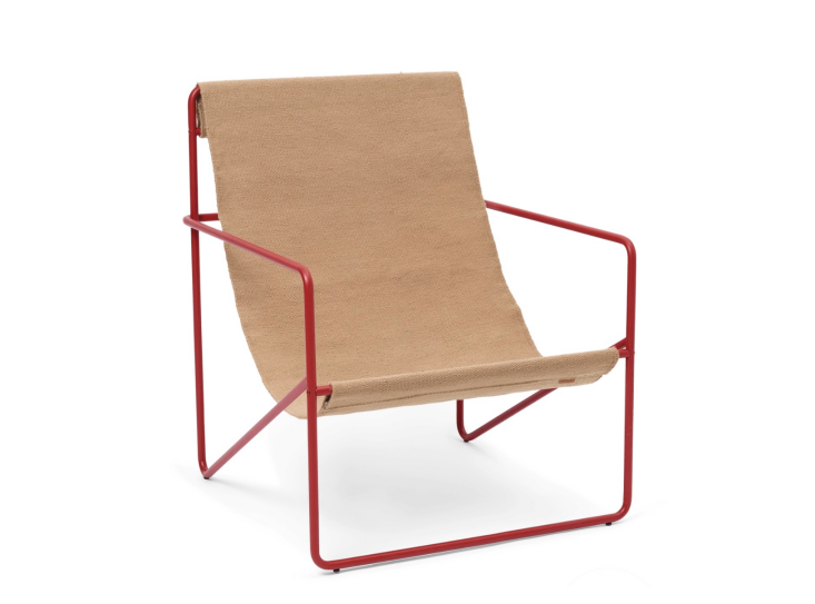 This Gardenista favorite is available in a host of colorways, but we are especially smitten with this pairing of a Poppy Red powder-coated frame with a Sand-colored sling seat (made from \100 percent post-consumer recycled plastic). Shop now.