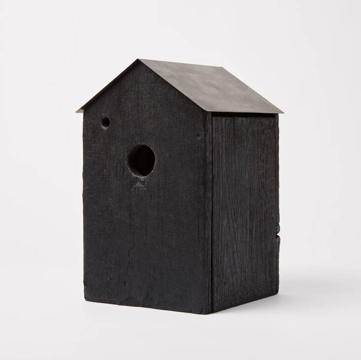 The limited-edition Shou Sugi Ban birdhouse (\$500) by Brent Buck Architects is constructed in cedar boards reclaimed from New York City water towers and made by Jerry Nance in Brooklyn.