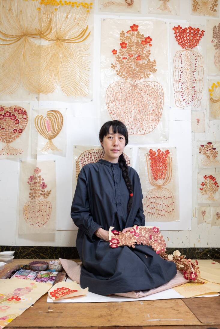 Imamura in her studio surrounded by work for her current show. Her Instagram reads, &#8\2\20;I&#8\2\17;m painter. I am in an invisible garden.&#8\2\2\1;