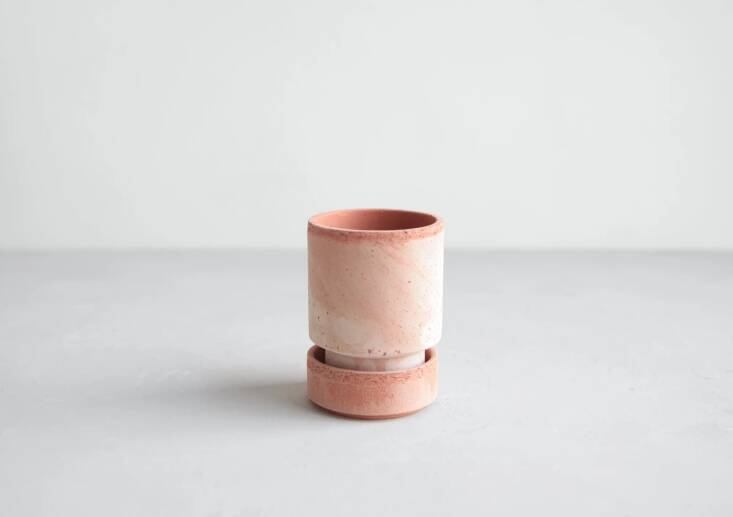 Another style from Bergs Potter, the Hoff Pot and Saucer, starts at \$\16 at The Floral Society, depending on the saucer you choose (there are four colors).