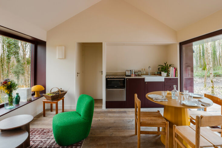 A cabin built for forest bathing. Photograph by Nolwenn Pernin for Repère Sauvage, from Repère Sauvage: A Modern Retreat in the Loire Forest.
