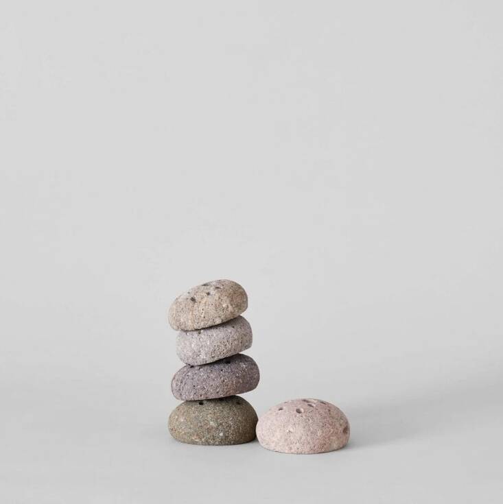 The Round Stone Frog can be used inside a vase to contain live flowers or as a standalone for dried blooms; \$\24 at Bloomist.