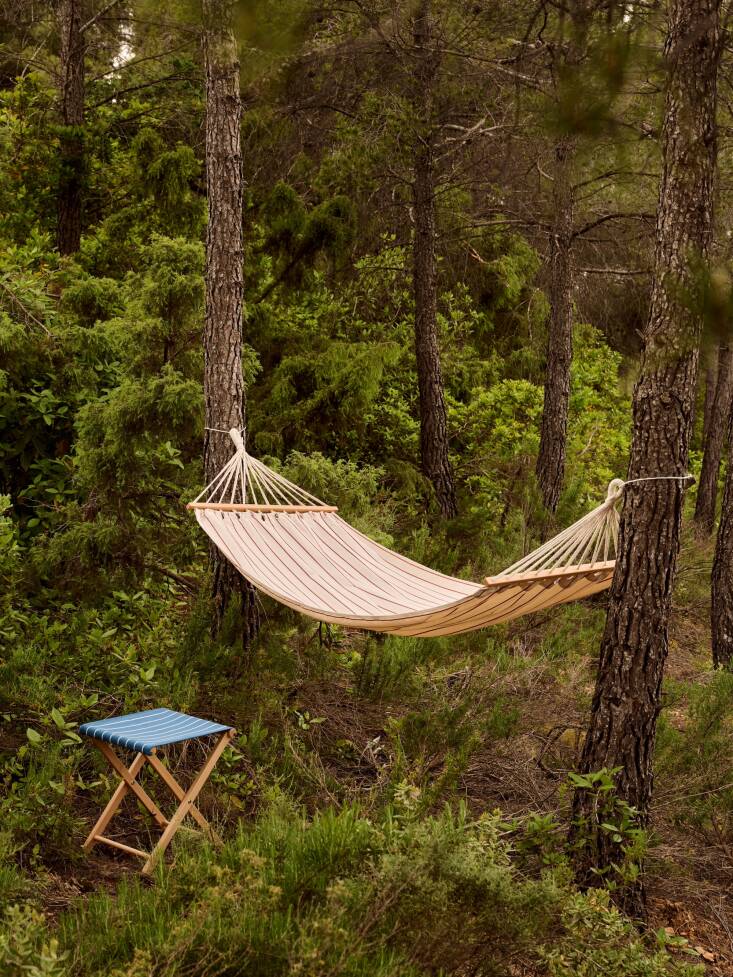 A folding stool and hammock.