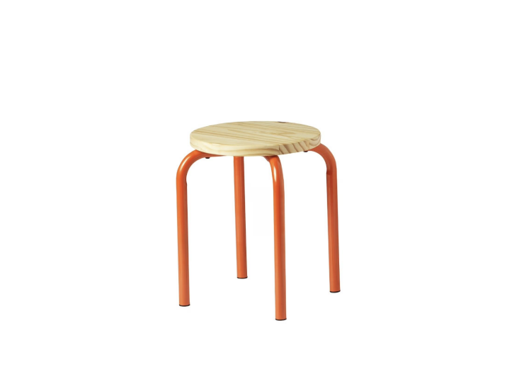 This happy little stool with a pine top and metal legs is meant for indoors, but we think it would look delightful on a covered patio or deck as a side table or extra seating. It\2\17;s available in orange (pictured) and lilac. Shop now.