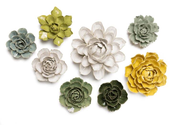 \2\20;I fell in love with these at the Philadelphia flower show,\2\2\1; says Joy. \2\20;They are beautiful ceramic flowers that come in a range of shades that are just so peaceful. And they look fabulous in a group—or should it be called a bouquet?—up on the wall.\2\2\1; The Ceramic Flowers by Chive Studio start from \$\18.85 each.