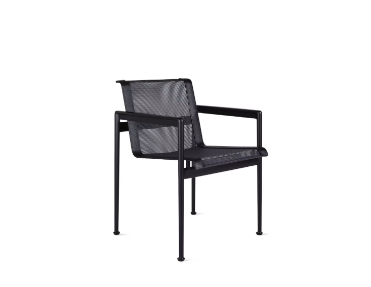 The \1966 Collection was designed by Richard Schwartz for Florence Knoll, who wanted stylish outdoor furniture that would fit in at her Florida home. The \1966 Chair comes in a variety of color options for the aluminum frame, the mesh, and the straps; currently on sale for \$\1,700 at Knoll.