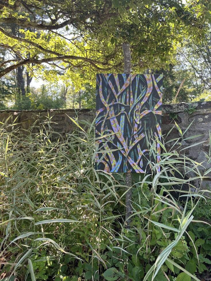 A painting by Phaan Howng displayed in the garden at Wild Knoll\2\17;s Artist Activation last summer. Photograph by Carly Glovinski.