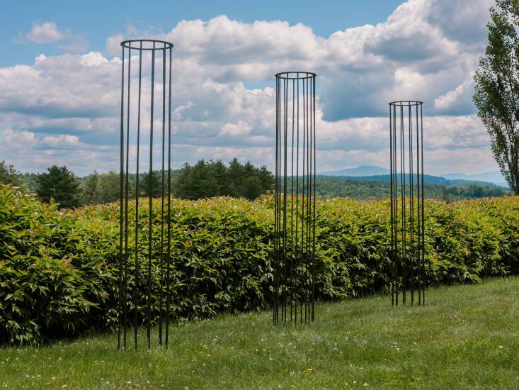 The form for Spring Road’s column trellis, “came out of a visit to Chanticleer,” says Dunbar. “I was struck by how a simple vertical structure could showcase a climbing plant without needing a large arbor or tree. We wanted something airy yet solid, timeless enough to sit quietly in the garden while bringing architecture to a loose, naturalistic planting.”