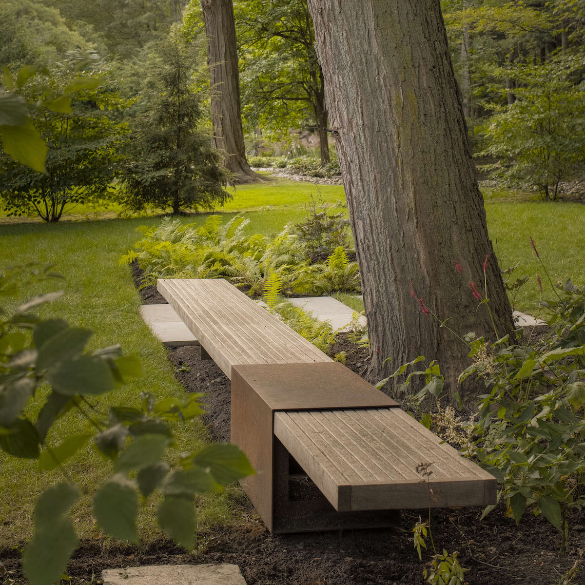 See more of this -foot ipe and steel bench in our Considered Design Awards projects. Photograph by Jeff McNeill.